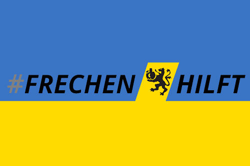 Symbolbild zeigt Farben der ukrainischen Flagge (gelb und blau). Geschrieben steht dort Fechen hilft.