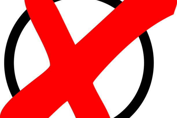Die Grafik zeigt ein rotes Kreuz in einem schwarzen Kreis.