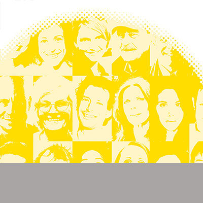 Das Symbolbis ist eine Collage. Sie zeigt mehrere Portraits, die zusammengefügt wurden. Dabei handelt es sich um ein Duplexbild, das in gelb angelegt ist.