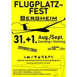 Flugplatzfest Bergheim 31.08.2024-01.09.2024 ab 10:00 Uhr Eintritt frei.
